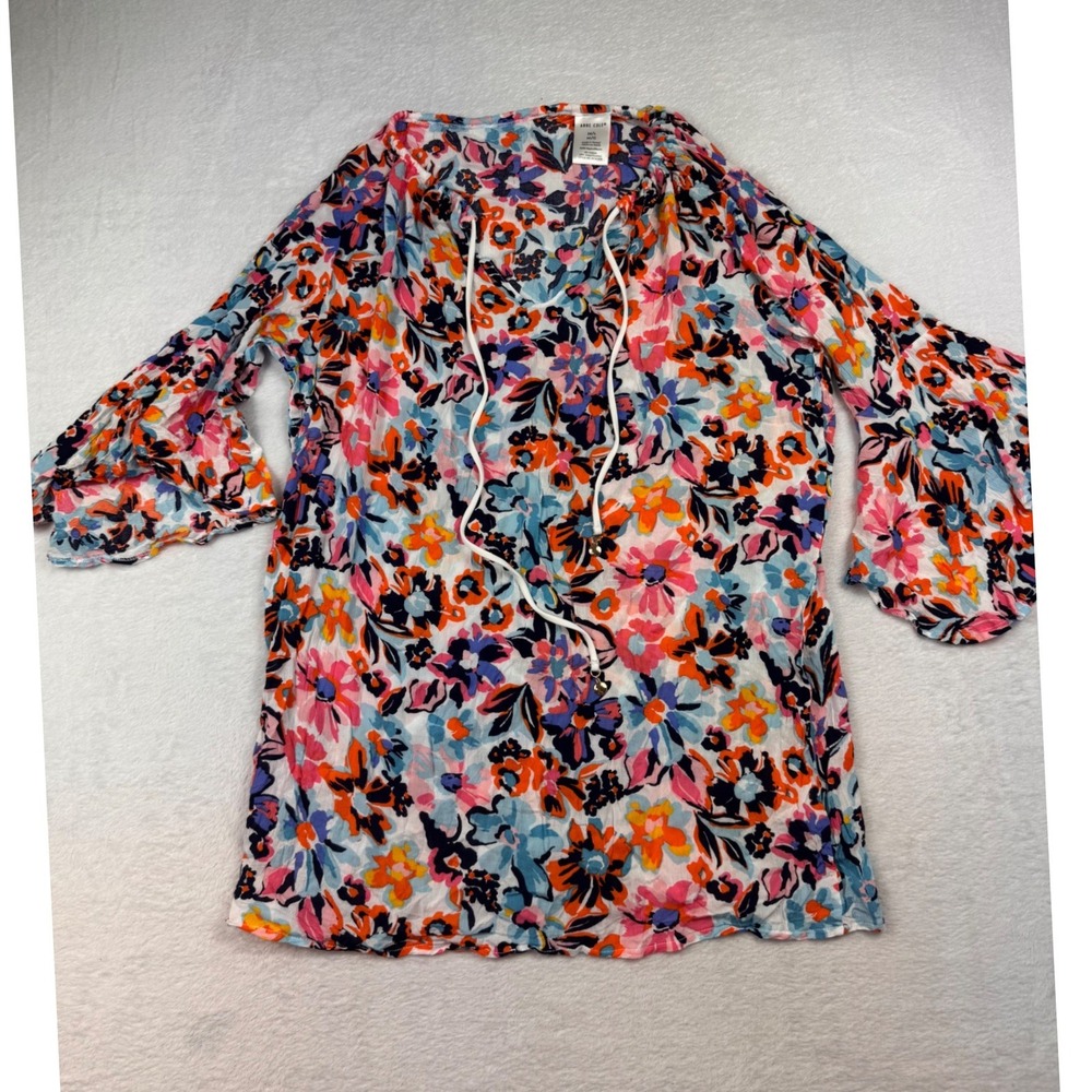 Anne Cole Floral Swim Cover Up Tunic Bell Sleeve Rayon Multi Color ACSC509 M/L